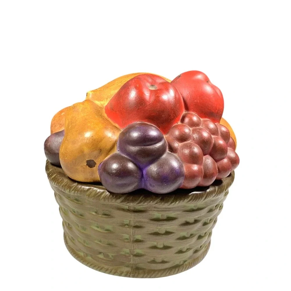 Ceramic Fruit Basket Cookie Jar Hand Painted Harvest Canister PH Mark 1975 Vtg